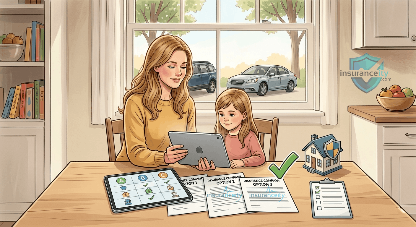 Homeowner comparing homeowners insurance company options